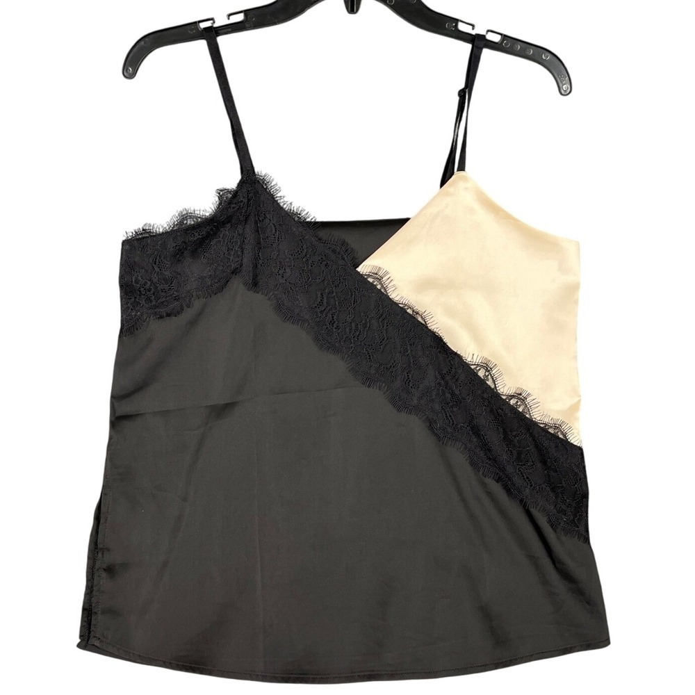 Shein Lace Trim Colorblock Satin Cami Tank Top Adjustable Straps M Womens
